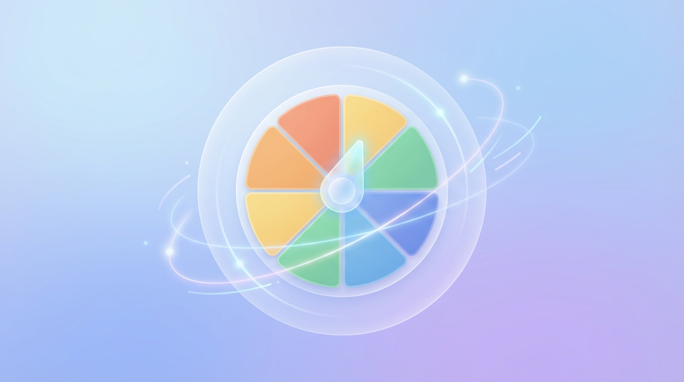 Colorful spin wheel with multiple options ready to spin