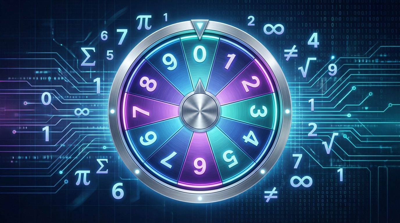 Number wheel with digits 0-9 in colorful segments ready to generate random numbers